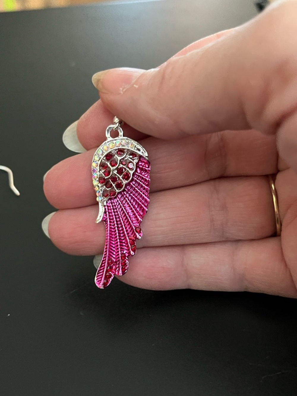 Dark Pink, Red and Silver Angel Wing Drop Earrings   NWT. - Picture 5 of 9